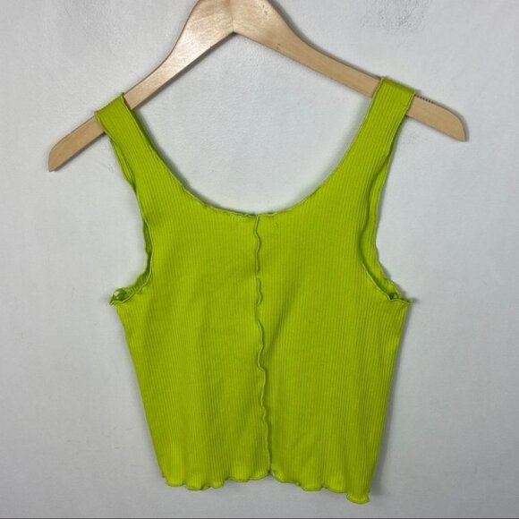 NEW Nordstrom BP Lime Neon Green Lettuce Edge Tank Top Size Small Ribbed Retro S - Picture 14 of 14